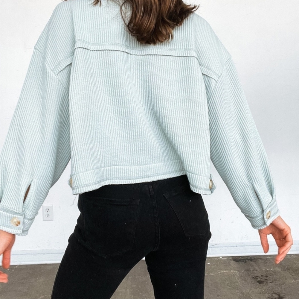 Blue Pepper  Reverse Stitch Crop Jacket Sz M  Blue - Picture 3 of 11
